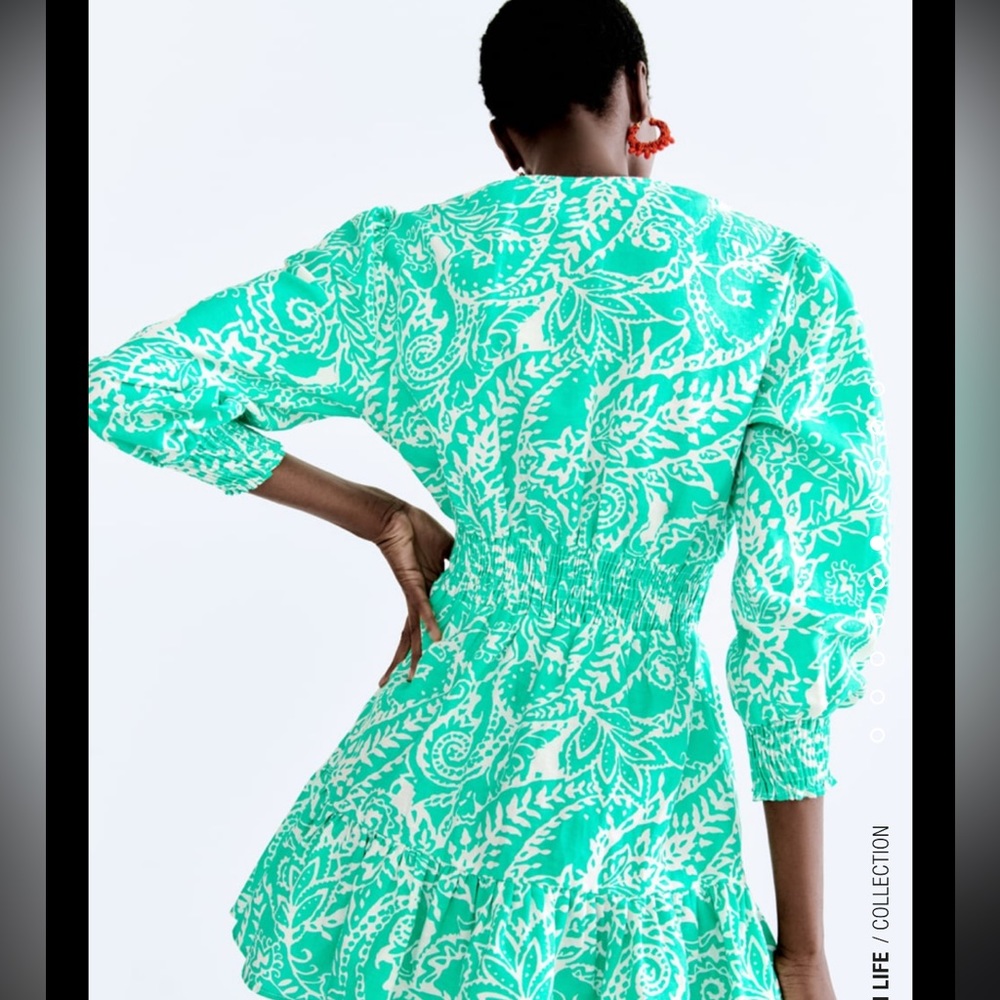 NWT Zara linen dress with the prettiest green/white pattern.